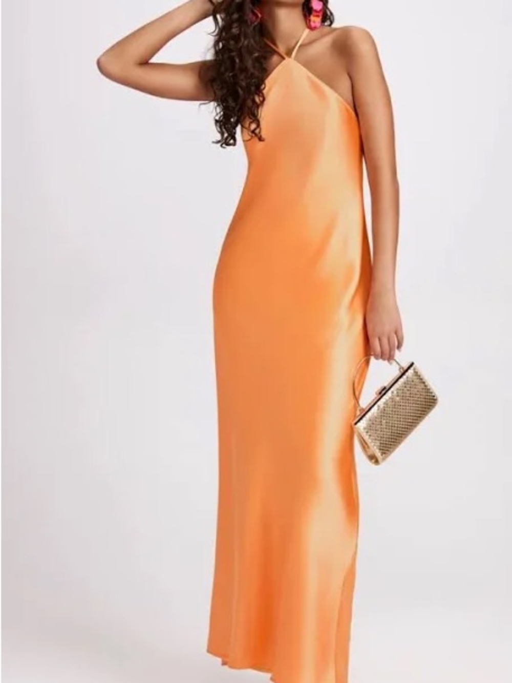 Margaret & co Satin Halter Slip Dress - Vibrant Orange